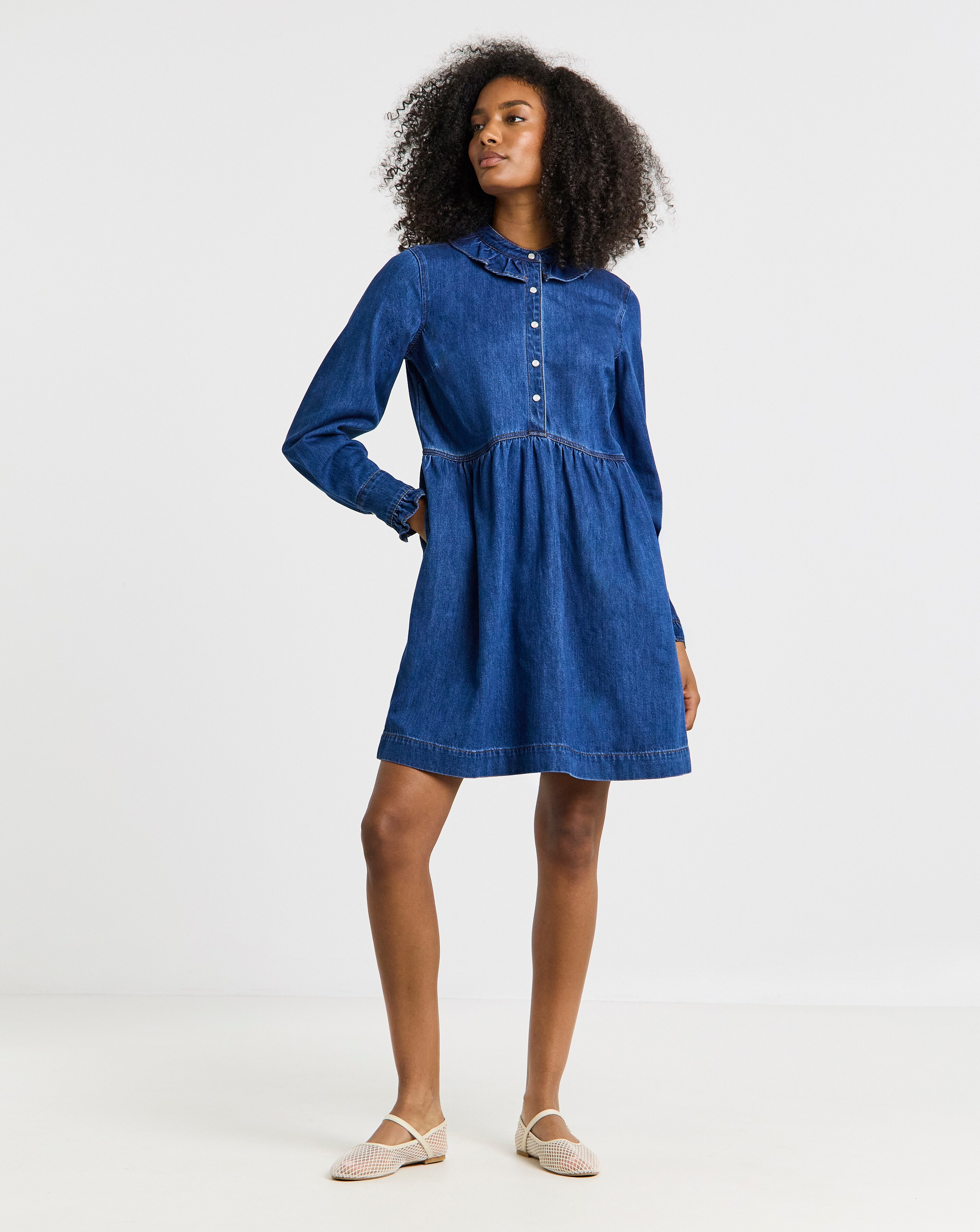 Mid Wash Frill Collar Denim Mini Dress | Simply Be