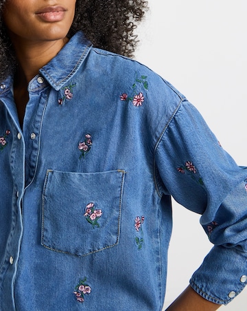 Mid Wash Floral Embroidered Shirt with Lyocell