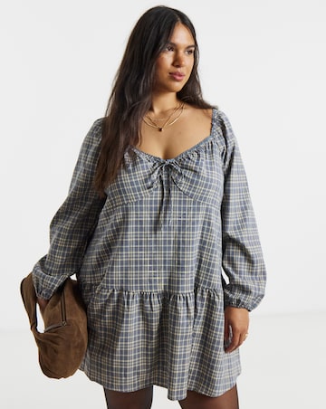 Simply Be Check Drop Waist Milkmaid Mini Dress