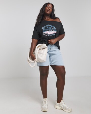 Black Off The Shoulder Slouchy Slogan T-Shirt