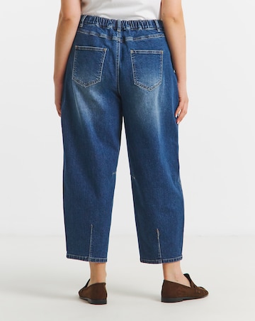 Mid Wash Cropped Barrel Jeans