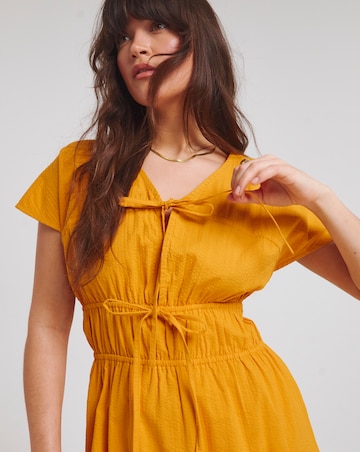 Native Youth Orange Tie Front Detail Seersucker Midi Dress