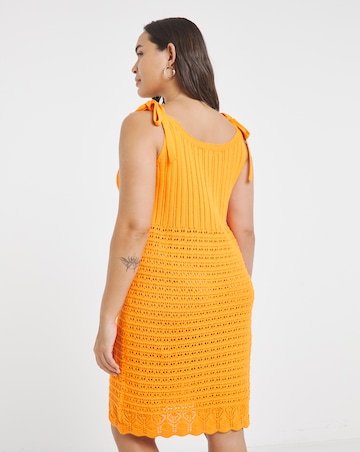 Orange Tie Shoulder Crochet Look Mini Dress