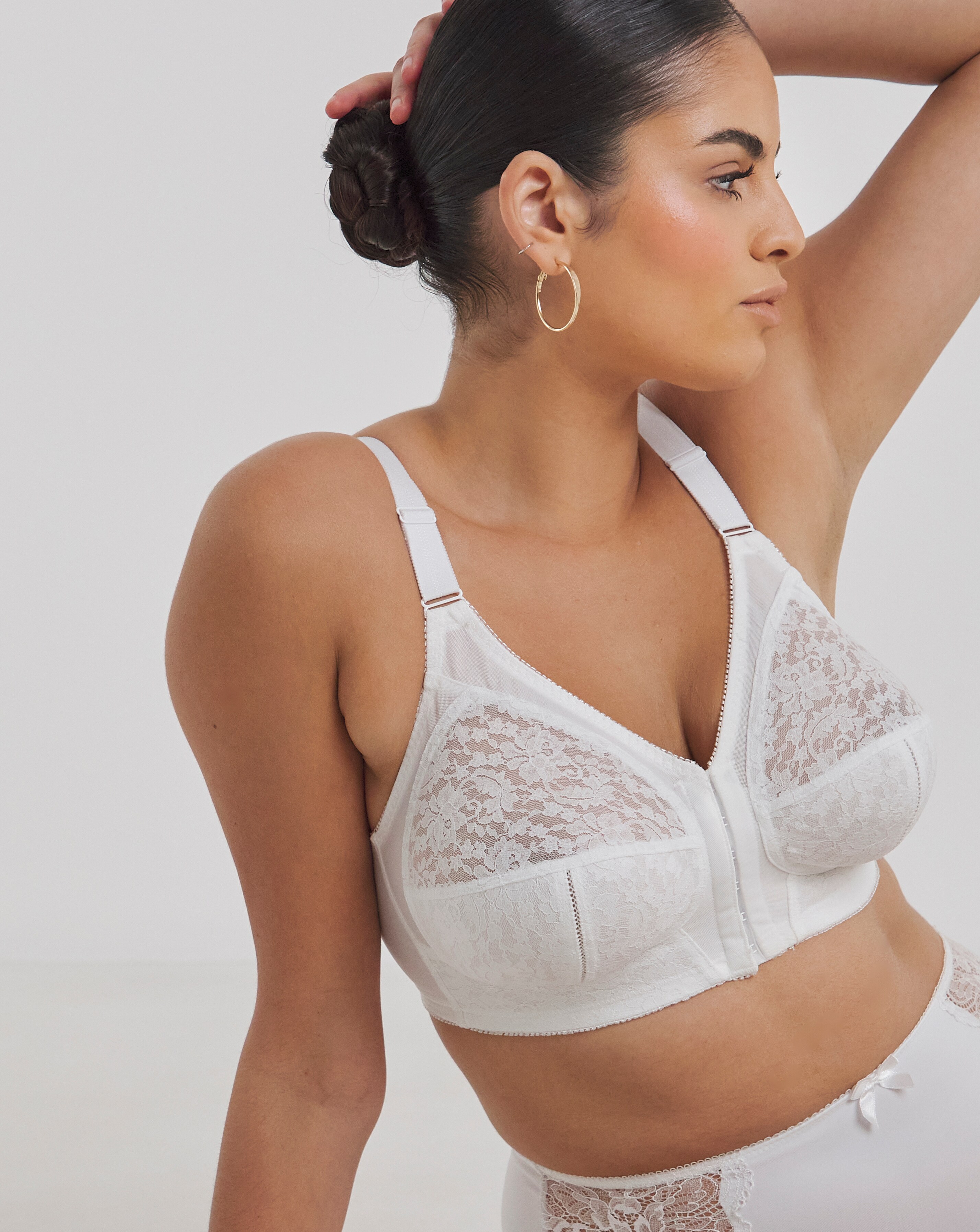 Pretty Secrets Dotty Front Fastening White Midi Bra (B-DD) White