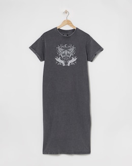 Acid Wash  Cotton Jersey Graphic Short Sleeve Midi T-Shirt Dress