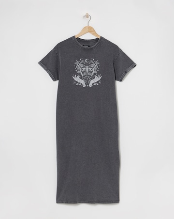 Acid Wash Cotton Jersey Graphic Short Sleeve Midi T-Shirt Dress