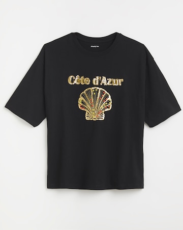 Simply Be Black Embellished Cote D'Azure Graphic T-Shirt