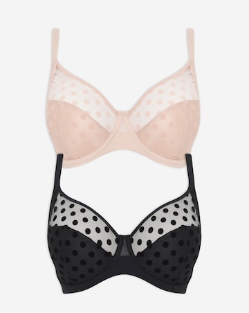 Pretty Secrets 2 Pack Hannah Everyday Spot Mesh Full Cup Bras B-G Black/Blush