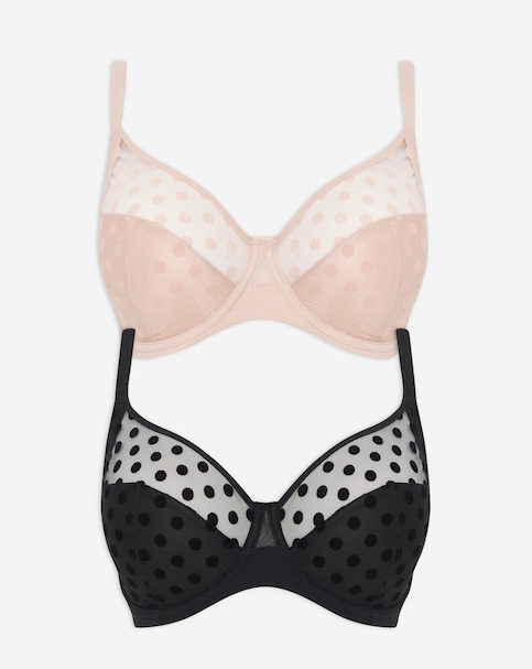 Pretty Secrets (2 Pack) Hannah Spot Mesh Full Cup Bras (B-G) Black/Blush
