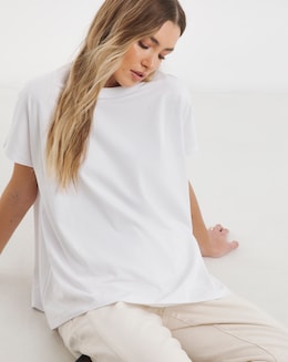 White Slouchy Dip Back Pure Cotton T-Shirt