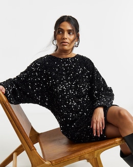 Black Velour Sequin Mini Dress