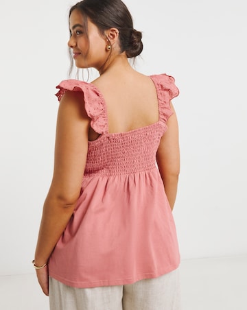 Washed Red Broderie Ruched Bust Vest