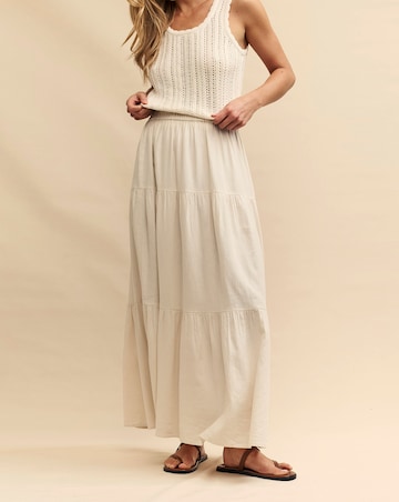 Nobody's Child Cream Linen-blend Tiered Maxi Skirt