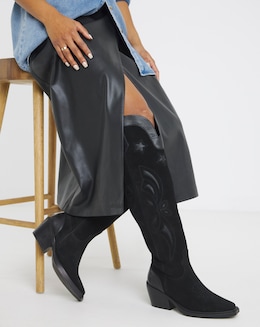 Glacier Over The Knee Suede Western Boots - Wide Fit (E) &amp; Curvy Calf