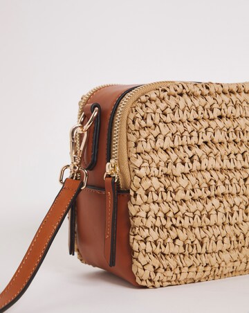 Straw & PU Camera Crossbody Bag