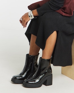 Lina Square Toe Platform Ankle Boots - Wide Fit (E)