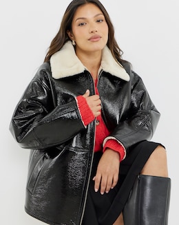 Simply Be Black Lacquered  Aviator Jacket