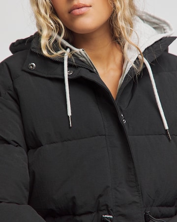 Black Waist Detail Longline Padded Jacket
