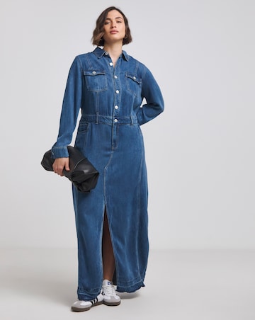 Mid Wash Tencel Loose Fit Maxi Shirt Dress with Tencel TM Lyocell
