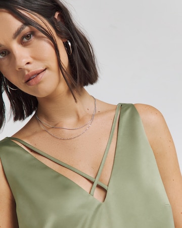 Khaki Criss Cross Satin Cami | Simply Be
