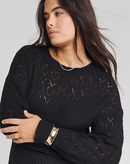 Simply Be Black Pointelle Rib Knitted Dress