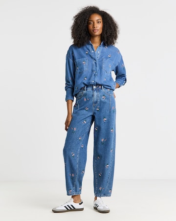 Mid Wash Floral Embroidered Shirt with Lyocell