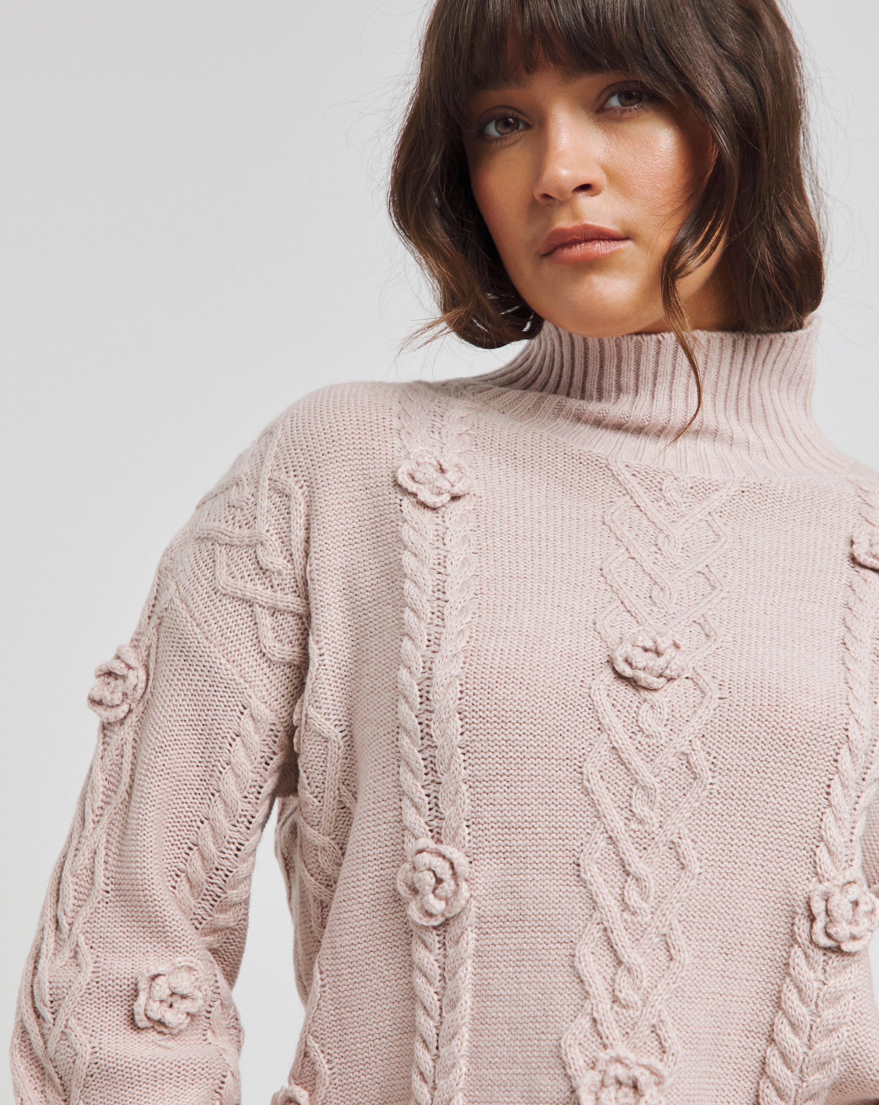 Lovedrobe Cable Knit Floral Blush Applique Jumper | Simply Be