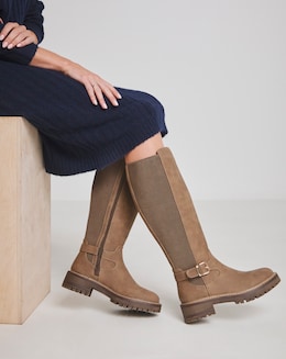 Apollo Knee High Elasticated Buckle Boots - Extra Wide Fit (EEE) &amp; Curvy Calf