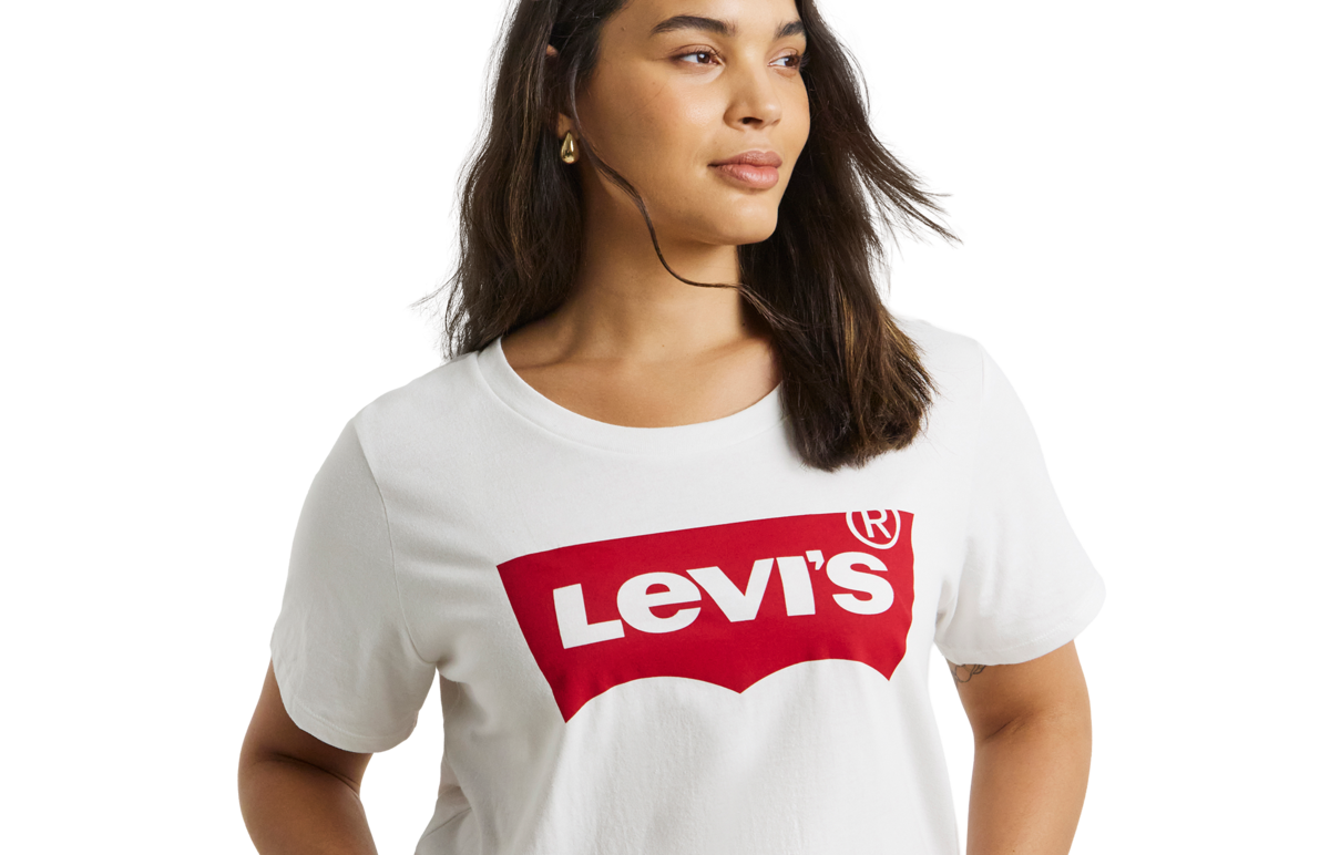 Model wears white t-shirt from Levi's