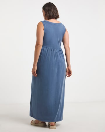 Blue Acid Jersey Cotton Maxi Dress With Pockets