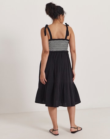 Beach to Beach Contrast Stitch Shirred Beach Dress