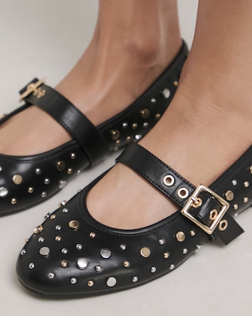 Detroit Embellished Studded Mary Jane Flat Shoes - Extra Wide Fit (EEE)