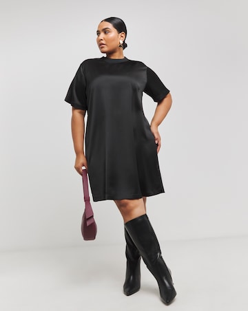 Black Satin T-Shirt Dress