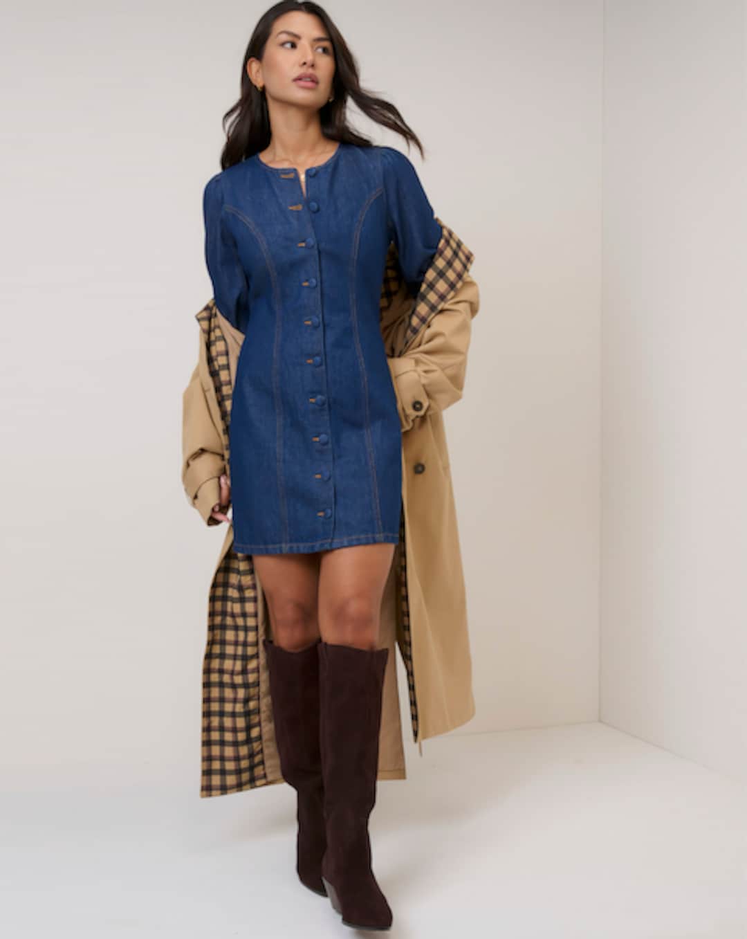 nobodys child denim dress Mid-Wash Jackson Denim Midi Dress