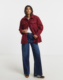 Burgundy Plush Teddy Pocket Shacket