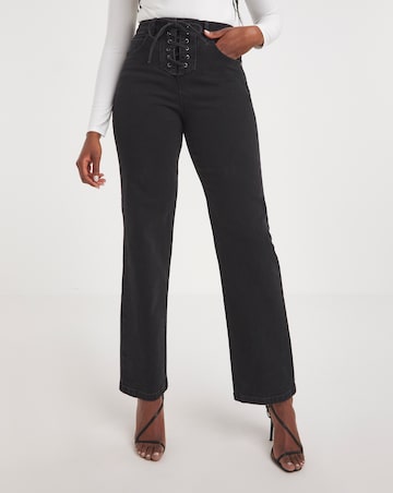 Lace Through High Rise Straight Leg Jean