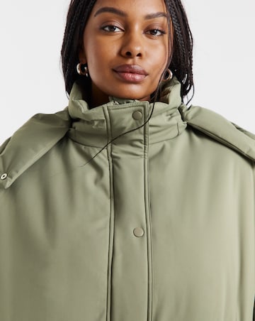 Khaki Borg Lined Flat Padded Parka
