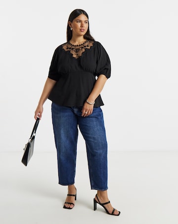 Black Lace Peplum Blouse