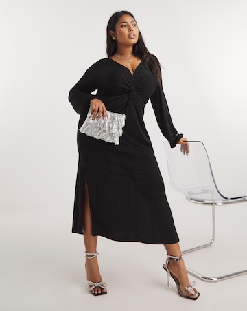 knee length dresses for ladies Navy Wrap Top Knot Front Split Skirt Midi Dress – AX Paris main image 0