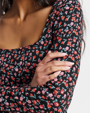 Ditsy Print Square Neck Pointelle Top