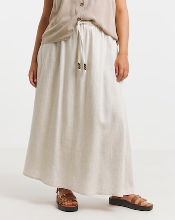 Tie Waist Bead Detail Linen Mix Midaxi Skirt