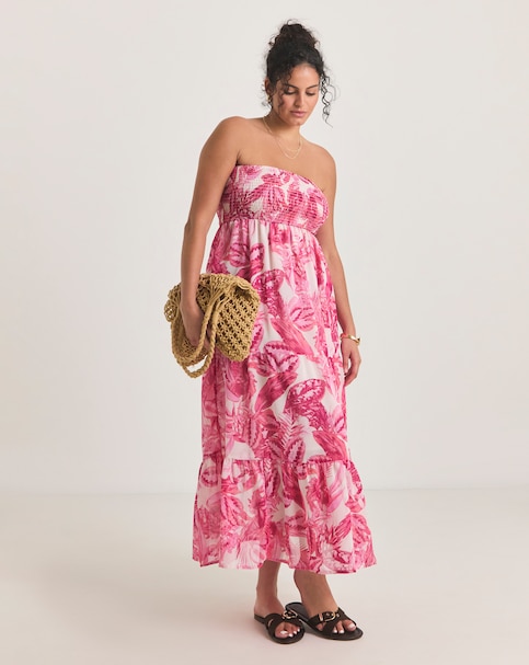 Figleaves Fiji Tiered Floral Maxi Beach Dress - Pink