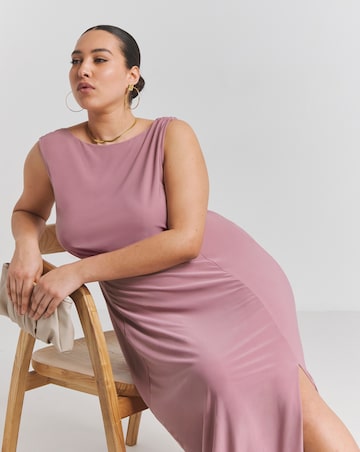 Pink Cowl Back Maxi Bridesmaid Dress With Side Split