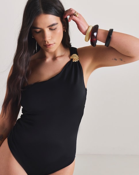 MAGISCULPT Medium Control One Shoulder Shell Detail Swimsuit