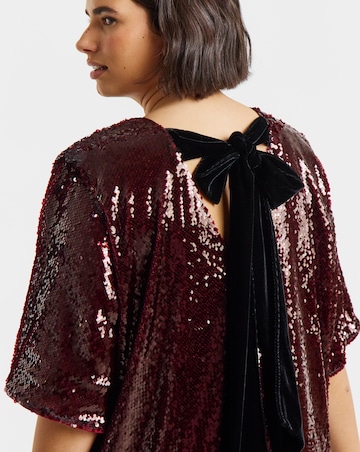 Burgundy Bow Back Sequin T-Shirt Dress