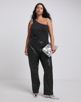 Embellished PU Straight Leg Trousers