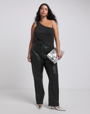 Embellished PU Straight Leg Trousers