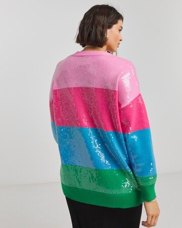 Simply Be X Twisted Wunder Rainbow Stripe Sequin Cardigan