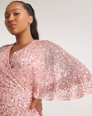 Maya Curve Glitter Embellishment Cape Sleeve Midi Dress