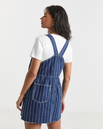 Simply Be Blue Striped Denim Dungaree Mini Dress